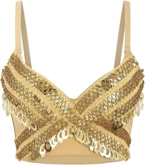 Women's Sequined Herringbone Corset Sexy Tops Camisole Exposed Navel
