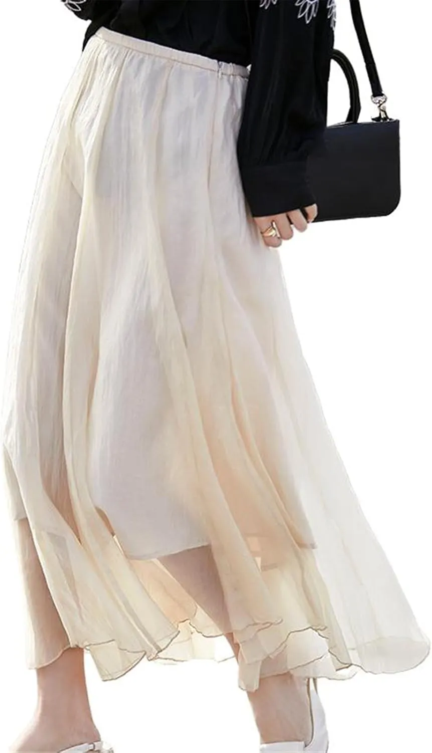 Womens Skirt Mesh Pleated Loose Summer Long Halter Skirt