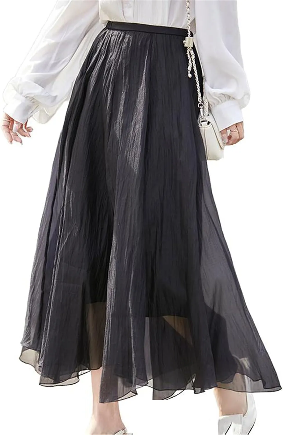 Womens Skirt Mesh Pleated Loose Summer Long Halter Skirt