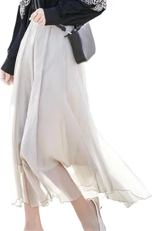 Womens Skirt Mesh Pleated Loose Summer Long Halter Skirt