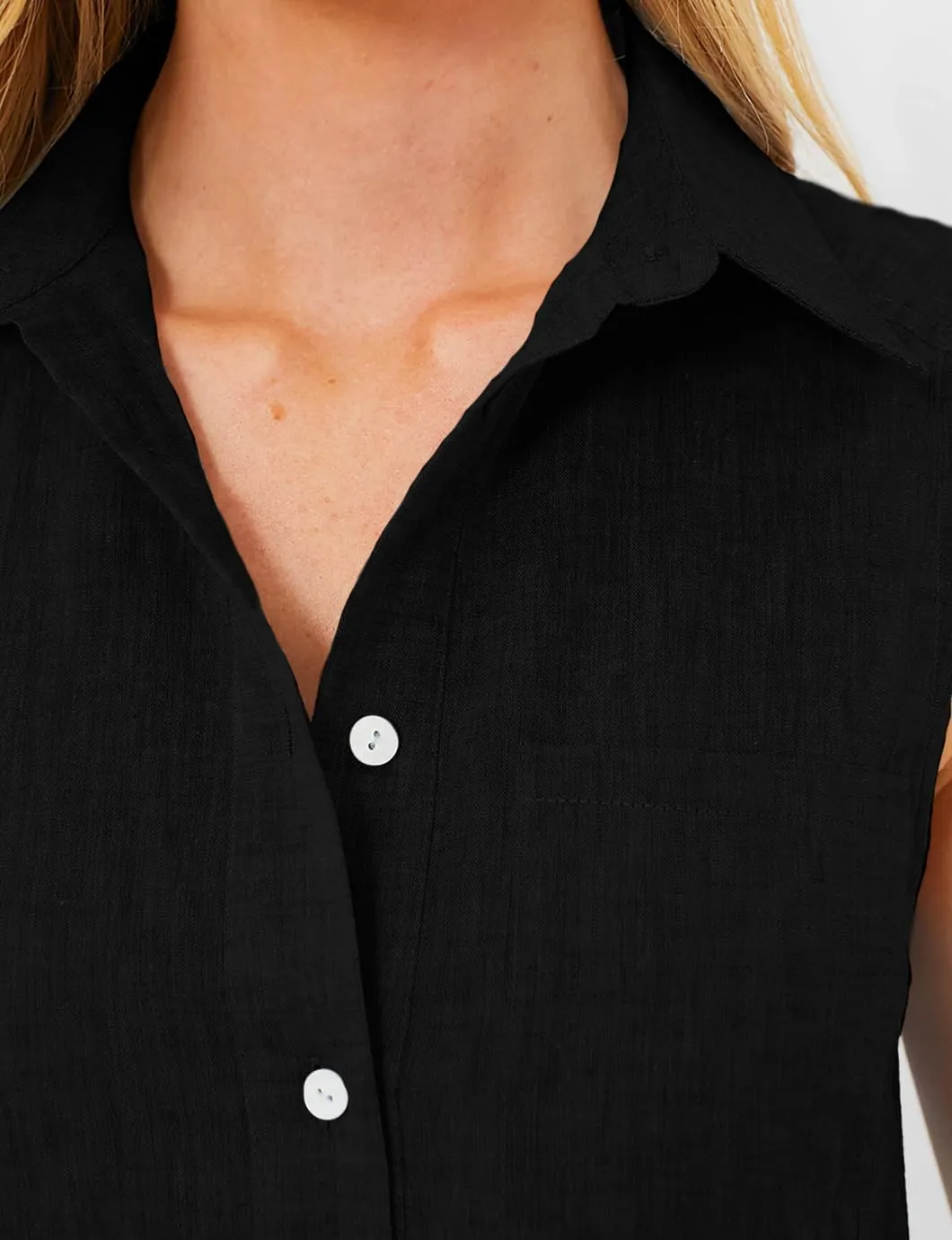 Women's Sleeveless Shirt Dress Summer Collared Button Down Ruffle Hem Tank Mini Dress