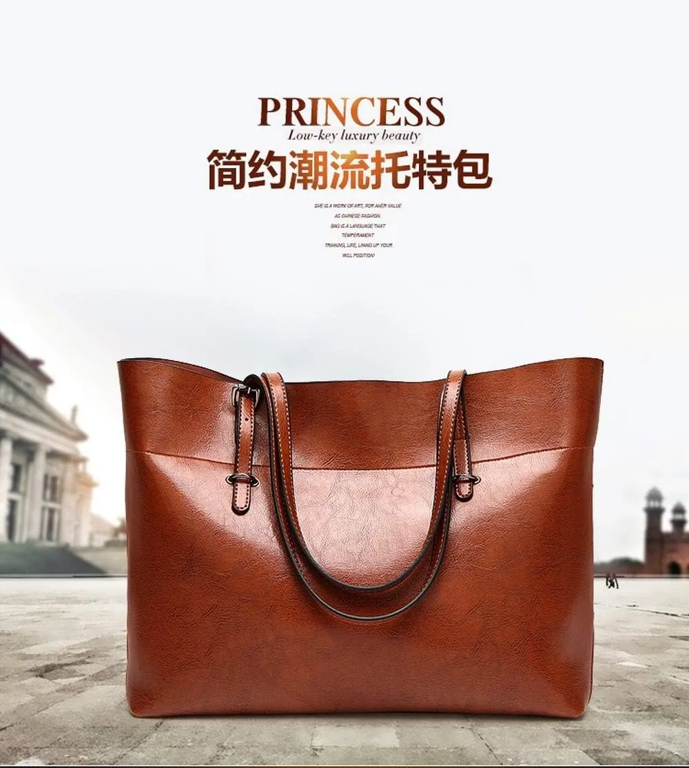 Women's Soft PU Leather Simple Horizontal Version Large Capacity Zipper Handbag
