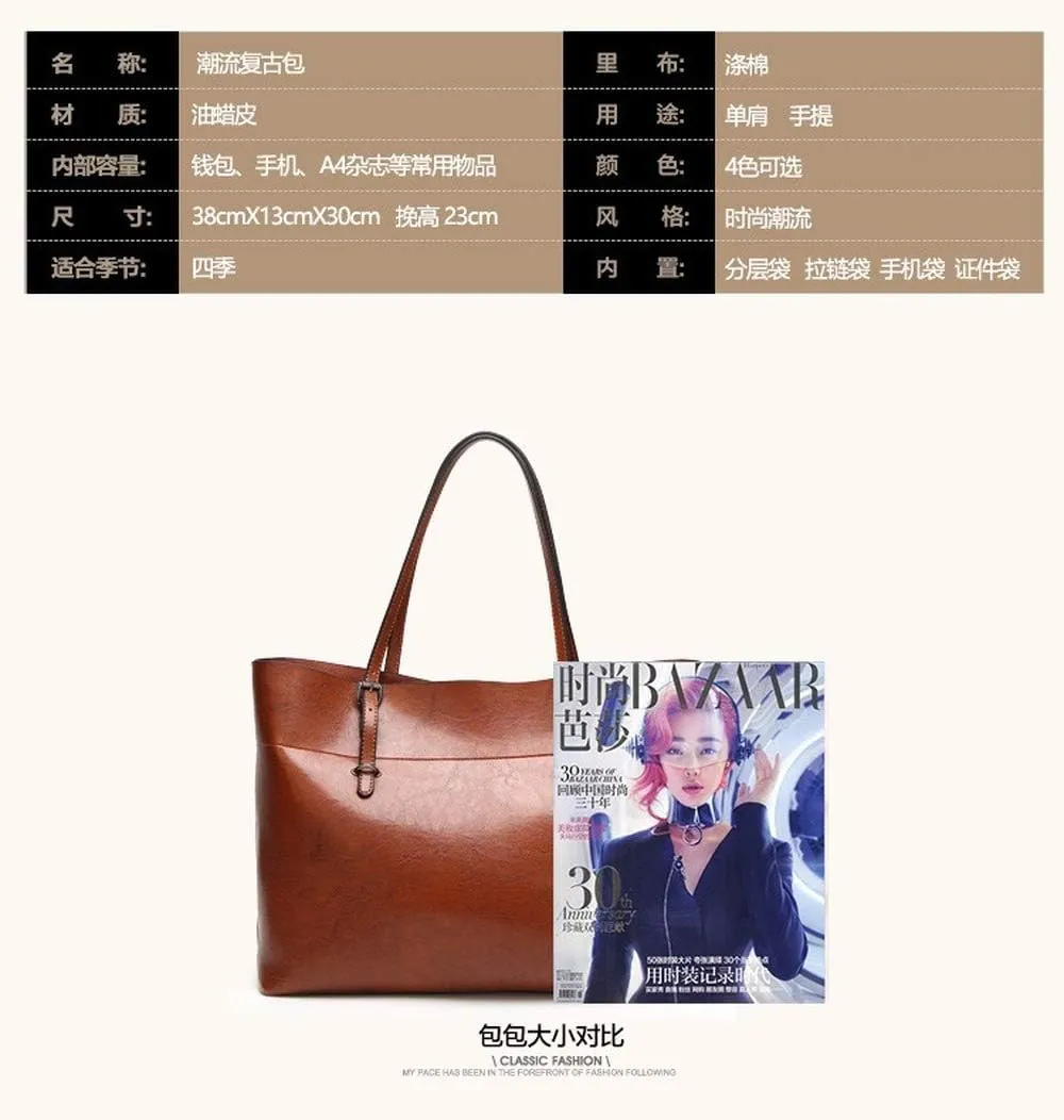 Women's Soft PU Leather Simple Horizontal Version Large Capacity Zipper Handbag