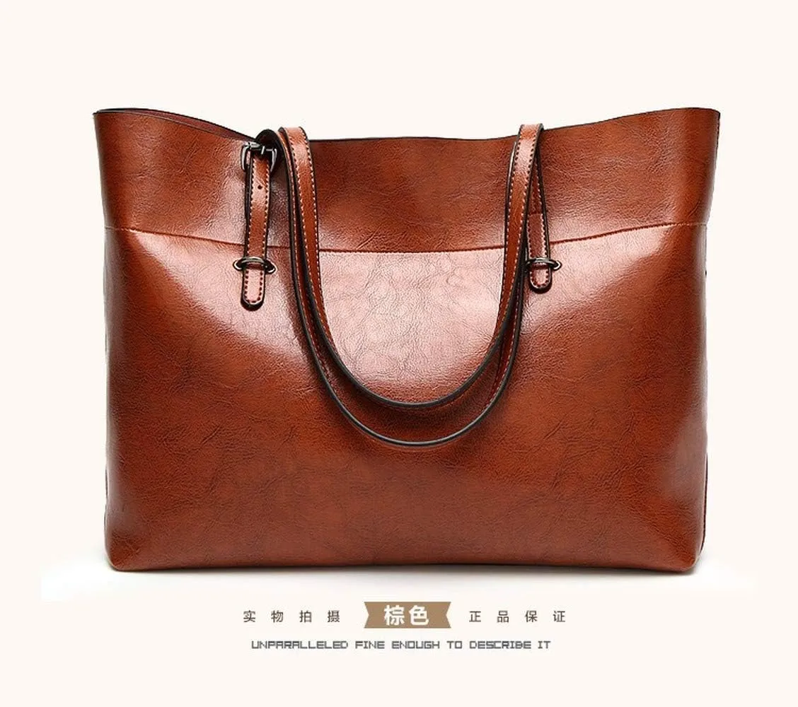 Women's Soft PU Leather Simple Horizontal Version Large Capacity Zipper Handbag