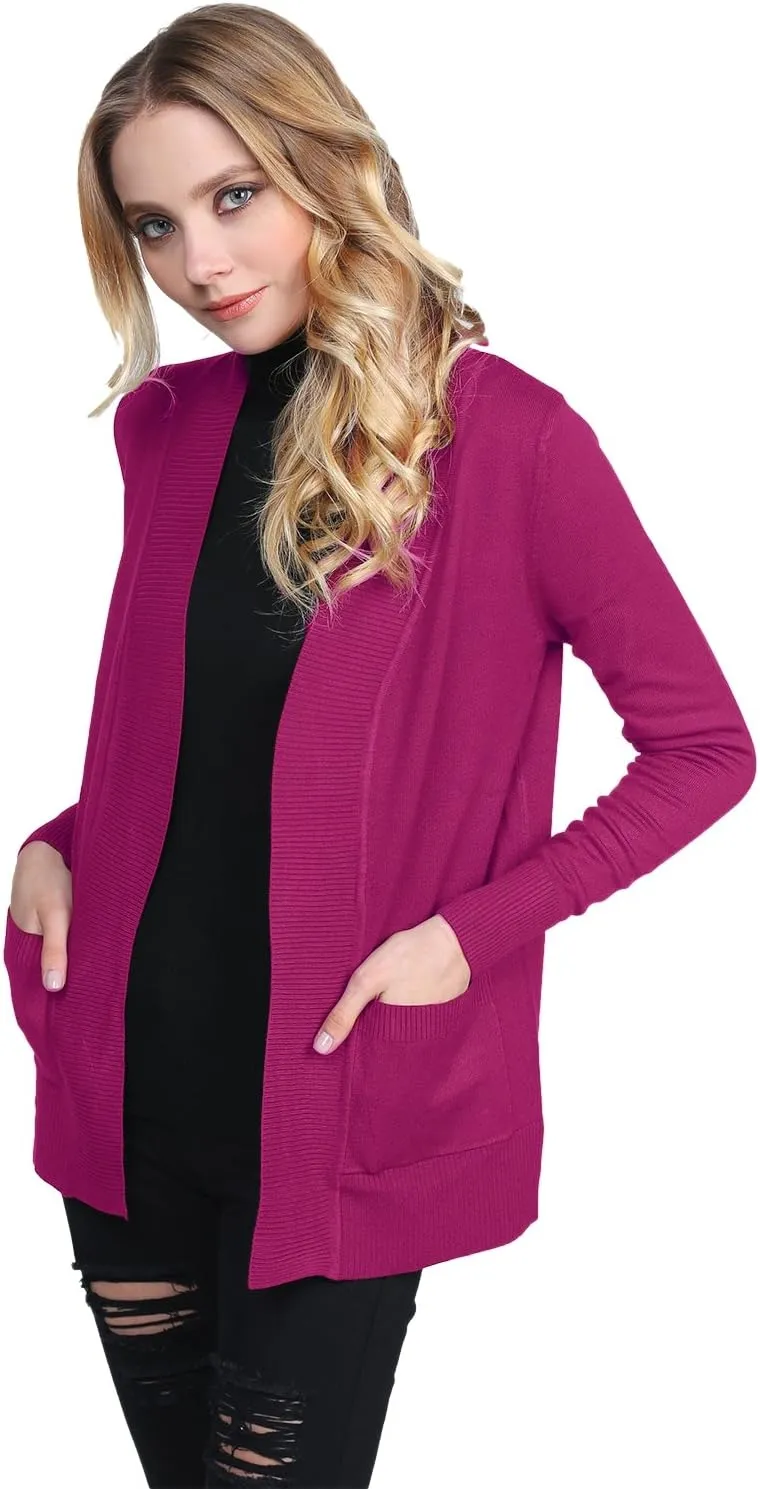 Women's Solid Soft Stretch Open Front Knit Cardigan
