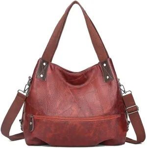 Women's Stitching Geometric Pattern Shoulder Bag Soft Pu Large Capacity Zipper Handbag