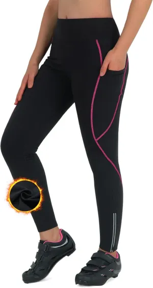 Women's Thermal Fleece Cycling Pants Padded Cold Weather Compression Bike Tights