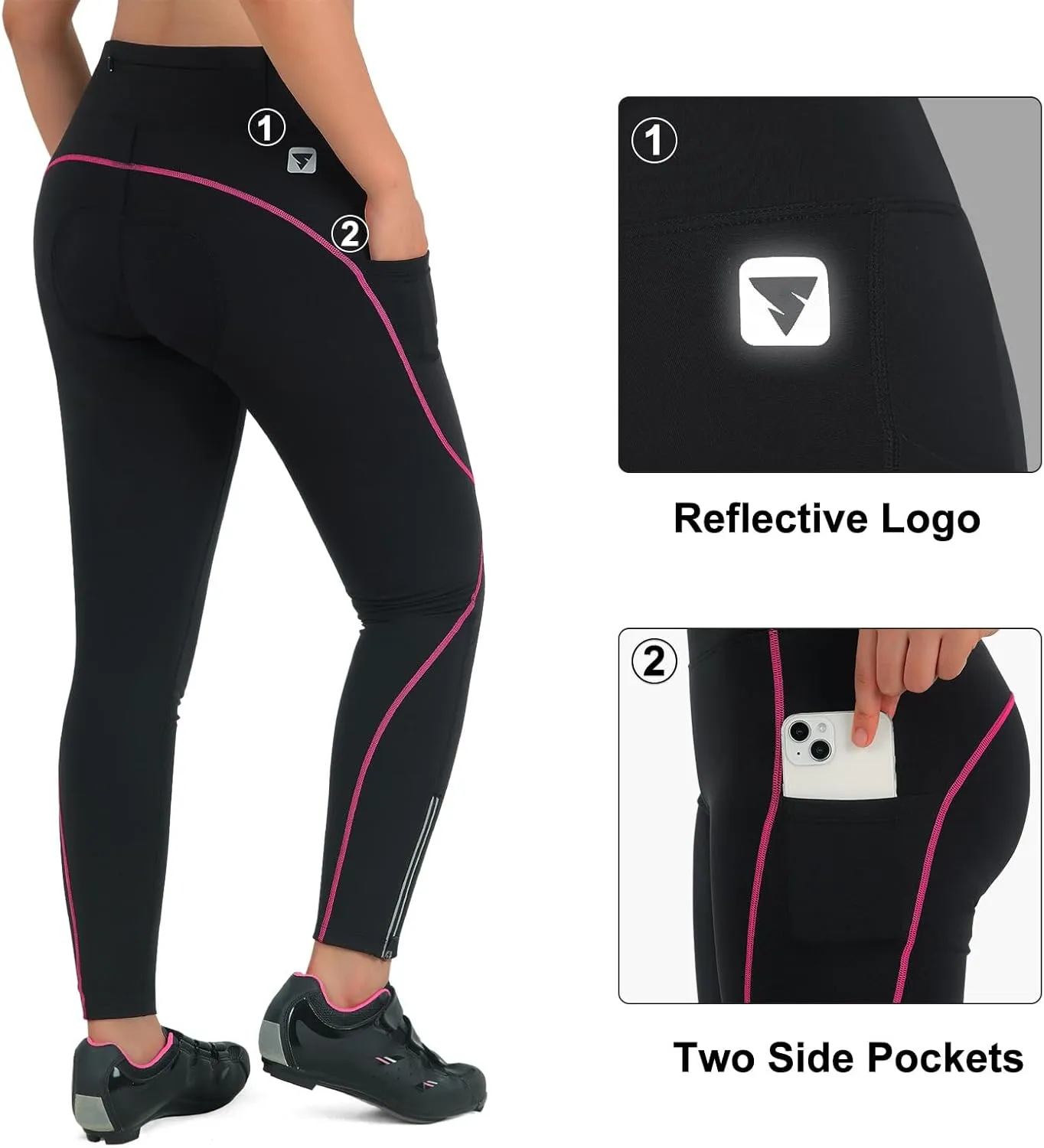 Women's Thermal Fleece Cycling Pants Padded Cold Weather Compression Bike Tights