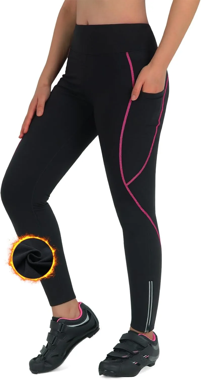 Women's Thermal Fleece Cycling Pants Padded Cold Weather Compression Bike Tights