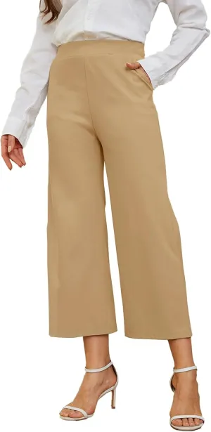 Women's Wide Leg Capri Pants Work Cropped Pants Casual Summer Capris High Waisted Crop Palazzo