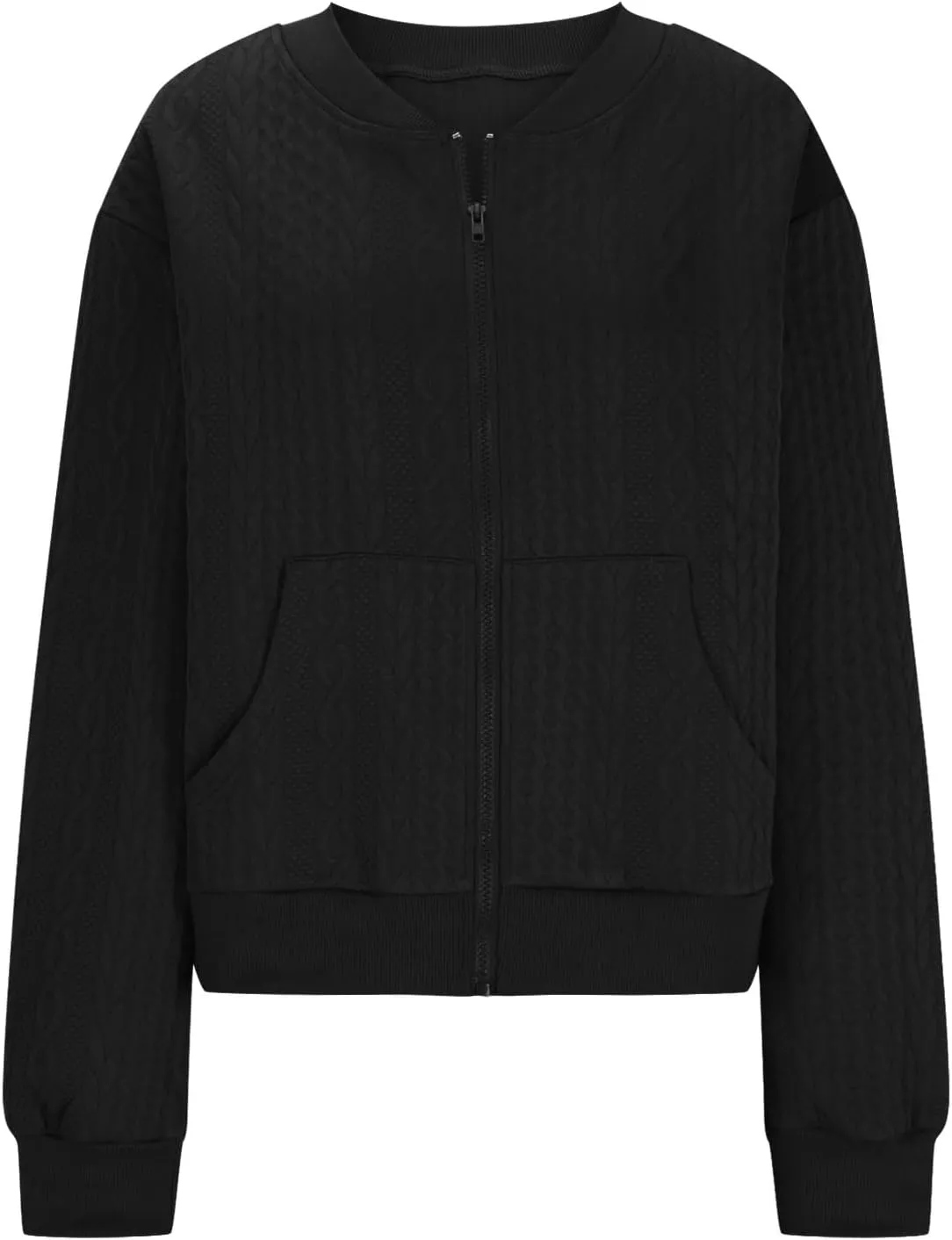 Women's Zip Up Cardigan Sweater Cable Knit Jacket Long Sleeve Sweatshirt Solid Loose Comfy Outwear Coat with Pockets