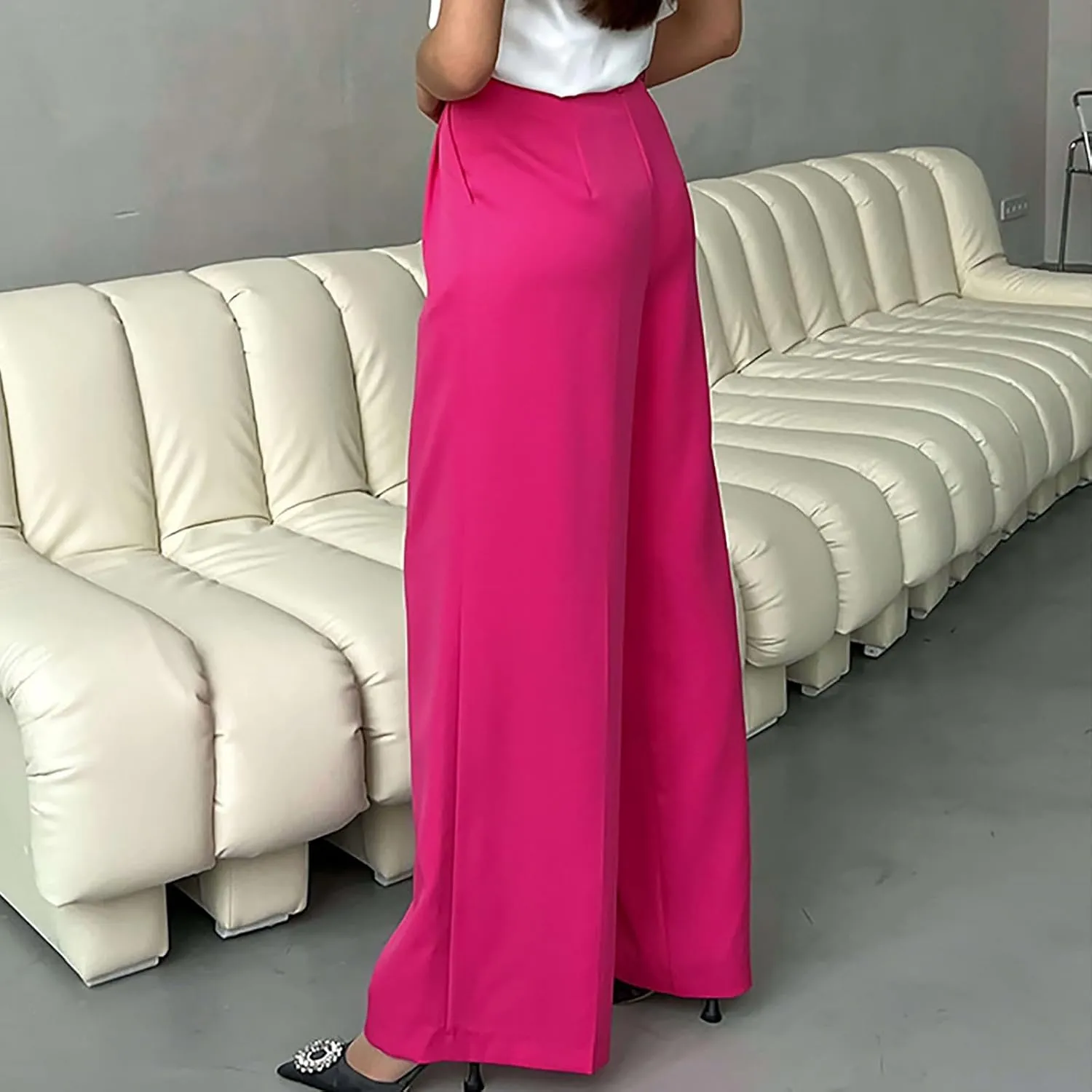 Y2k Dress Pants for Women Straight Elastic Scrub Pants Wide Leg High Waist Trousers Lounge Suit Pant for Work
