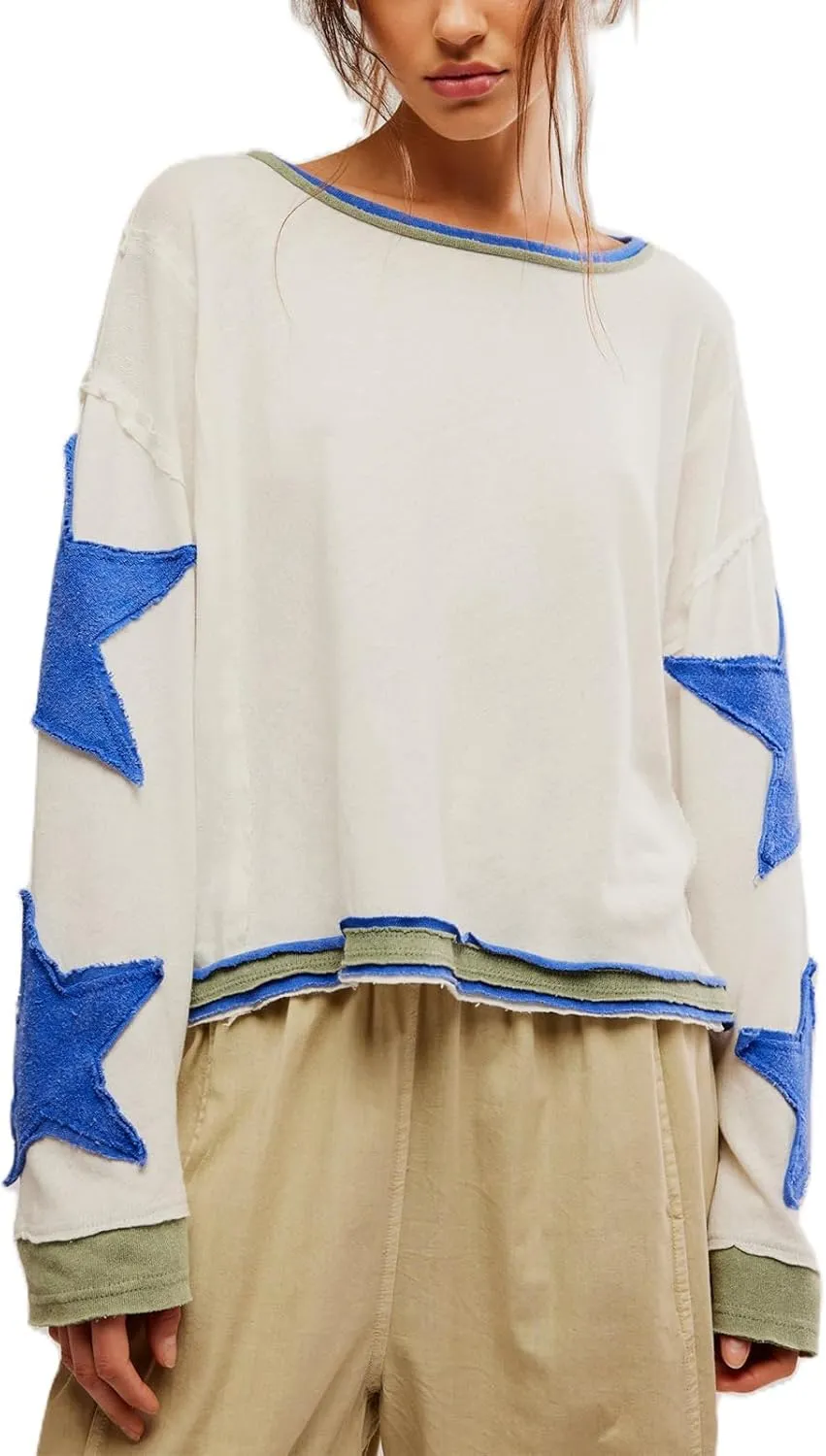Y2k Oversized Sweatshirt for Women Crewneck Graphic Sweatshirts Long Sleeve Drop Shoulder Preppy Shirts Pullover Tops