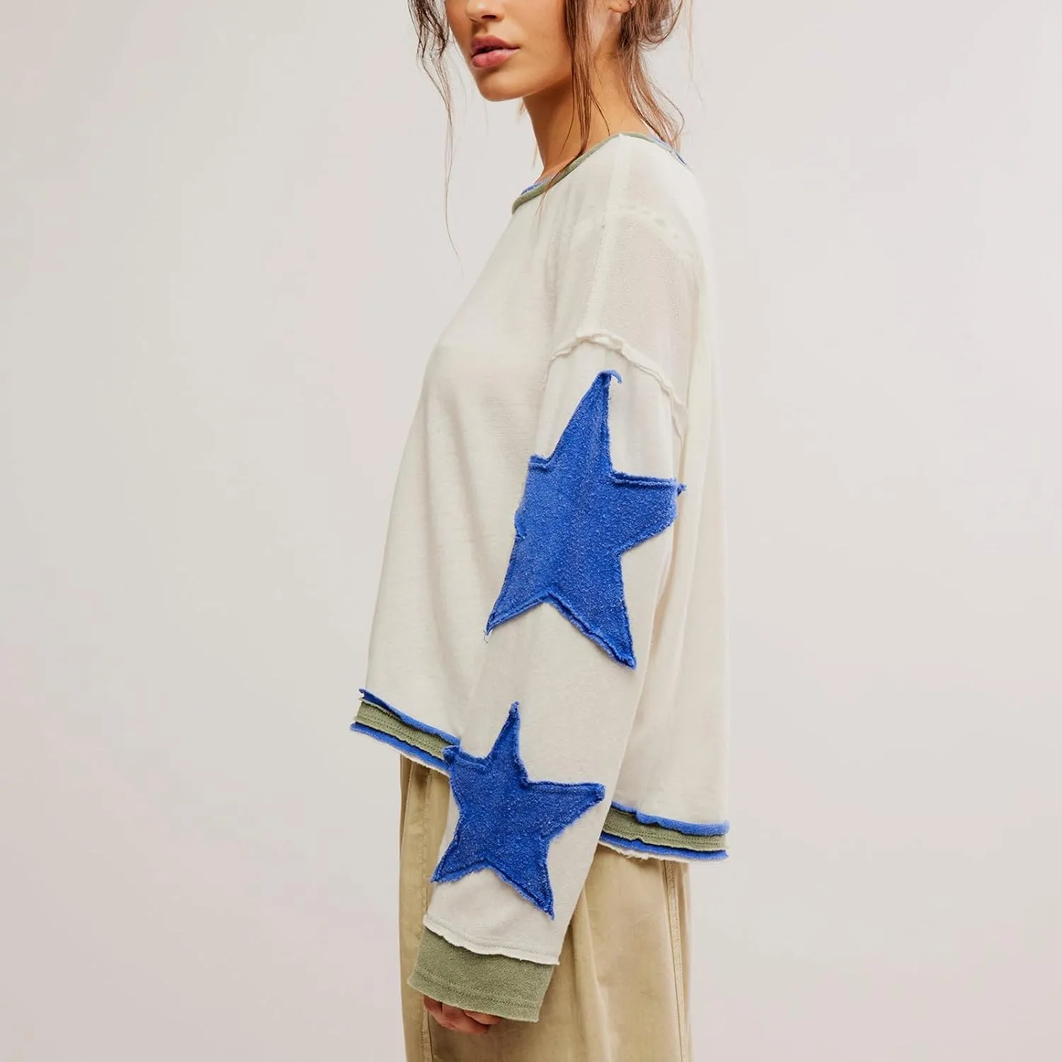 Y2k Oversized Sweatshirt for Women Crewneck Graphic Sweatshirts Long Sleeve Drop Shoulder Preppy Shirts Pullover Tops