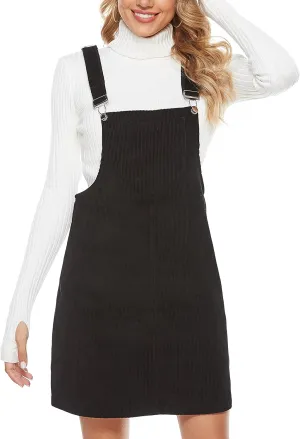 Yeokou Womens Casual Corduroy Bib Knee Length Overalls Pinafore Midi Dress Jumpsuit