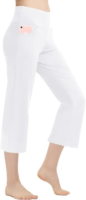 Zeronic Women's Yoga Capri Pants with Pockets Flare Workout Lounge Bootleg Leggings Bootcut Crop Exercise Pants