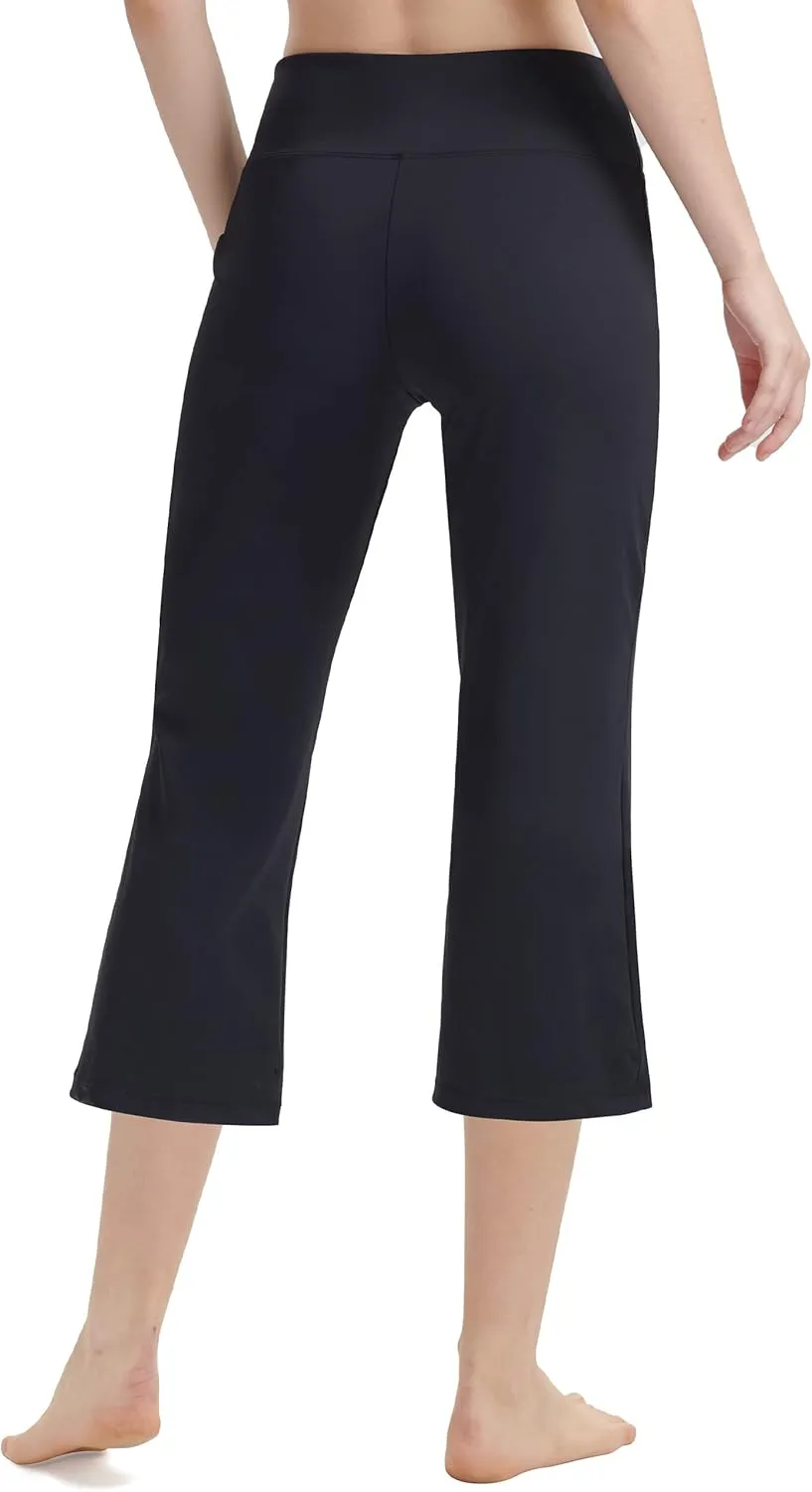Zeronic Women's Yoga Capri Pants with Pockets Flare Workout Lounge Bootleg Leggings Bootcut Crop Exercise Pants