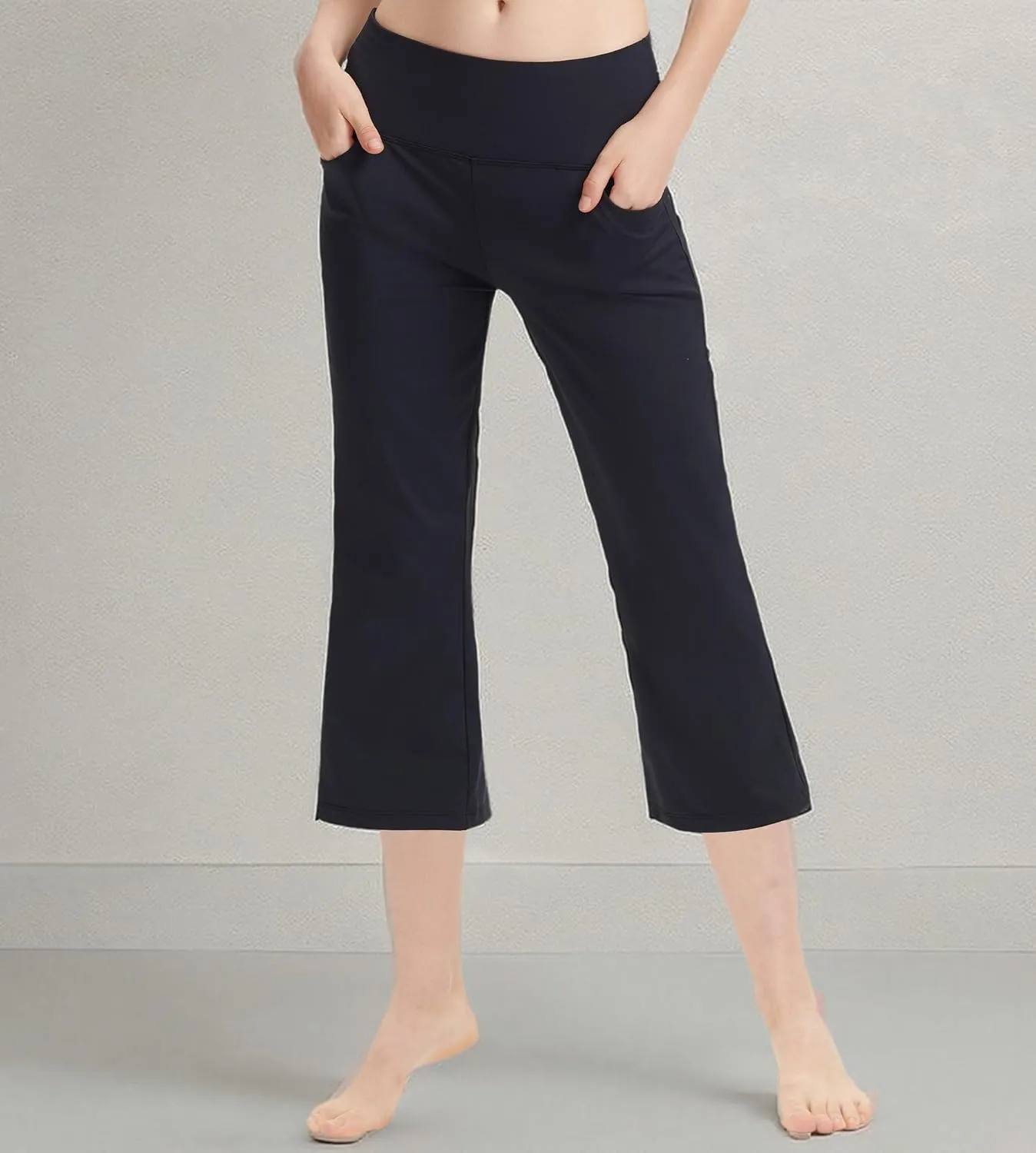 Zeronic Women's Yoga Capri Pants with Pockets Flare Workout Lounge Bootleg Leggings Bootcut Crop Exercise Pants