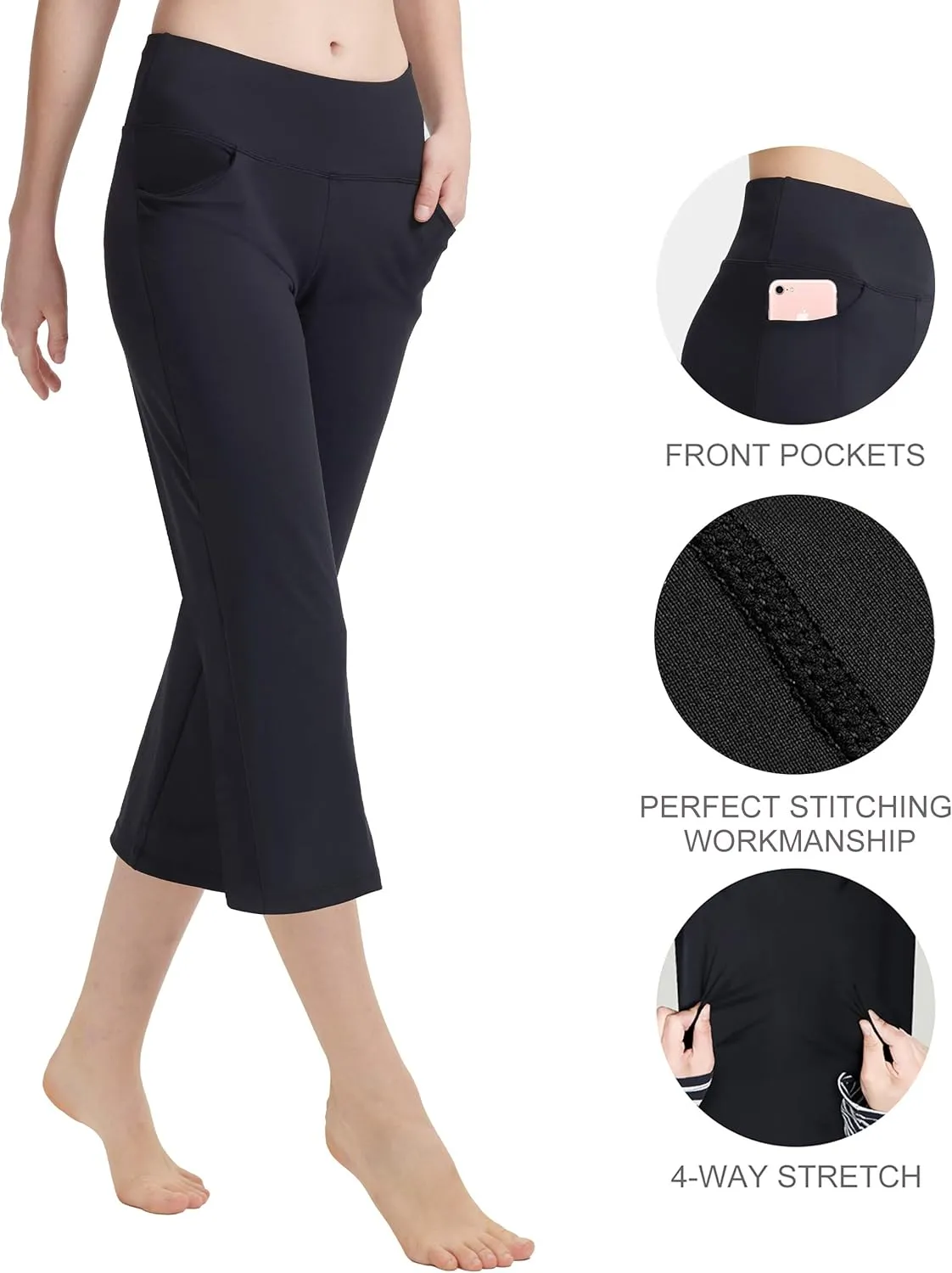 Zeronic Women's Yoga Capri Pants with Pockets Flare Workout Lounge Bootleg Leggings Bootcut Crop Exercise Pants