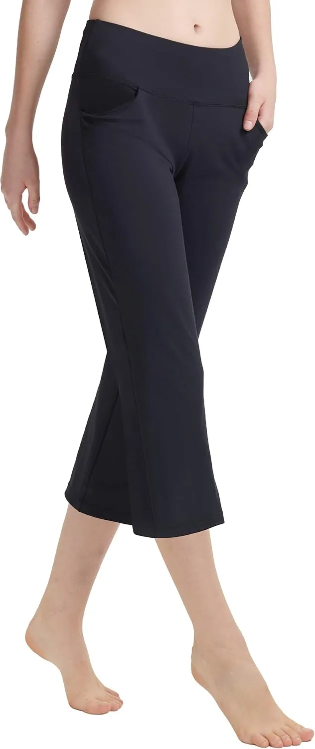Zeronic Women's Yoga Capri Pants with Pockets Flare Workout Lounge Bootleg Leggings Bootcut Crop Exercise Pants