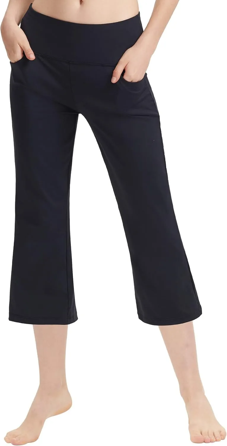 Zeronic Women's Yoga Capri Pants with Pockets Flare Workout Lounge Bootleg Leggings Bootcut Crop Exercise Pants