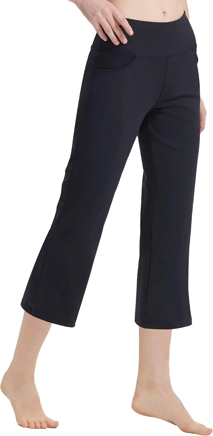 Zeronic Women's Yoga Capri Pants with Pockets Flare Workout Lounge Bootleg Leggings Bootcut Crop Exercise Pants
