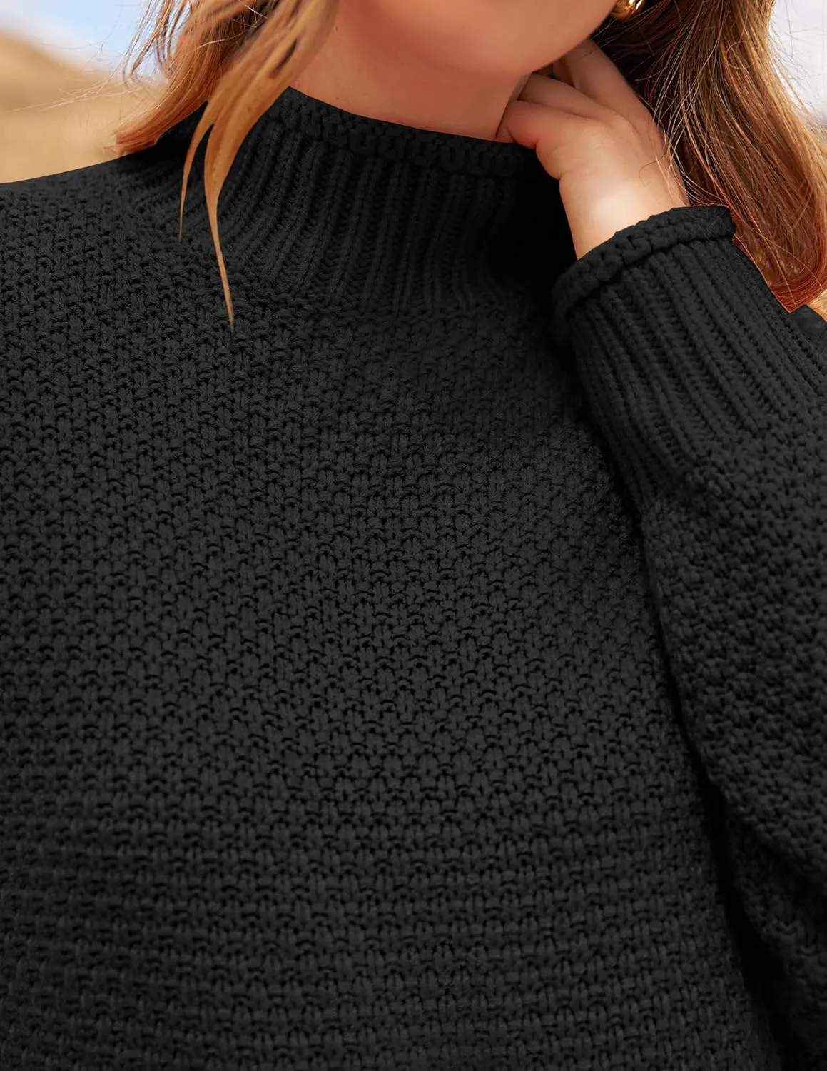 ZESICA Women's Turtleneck Batwing Sleeve Loose Oversized Chunky Knitted Pullover Sweater Jumper Tops