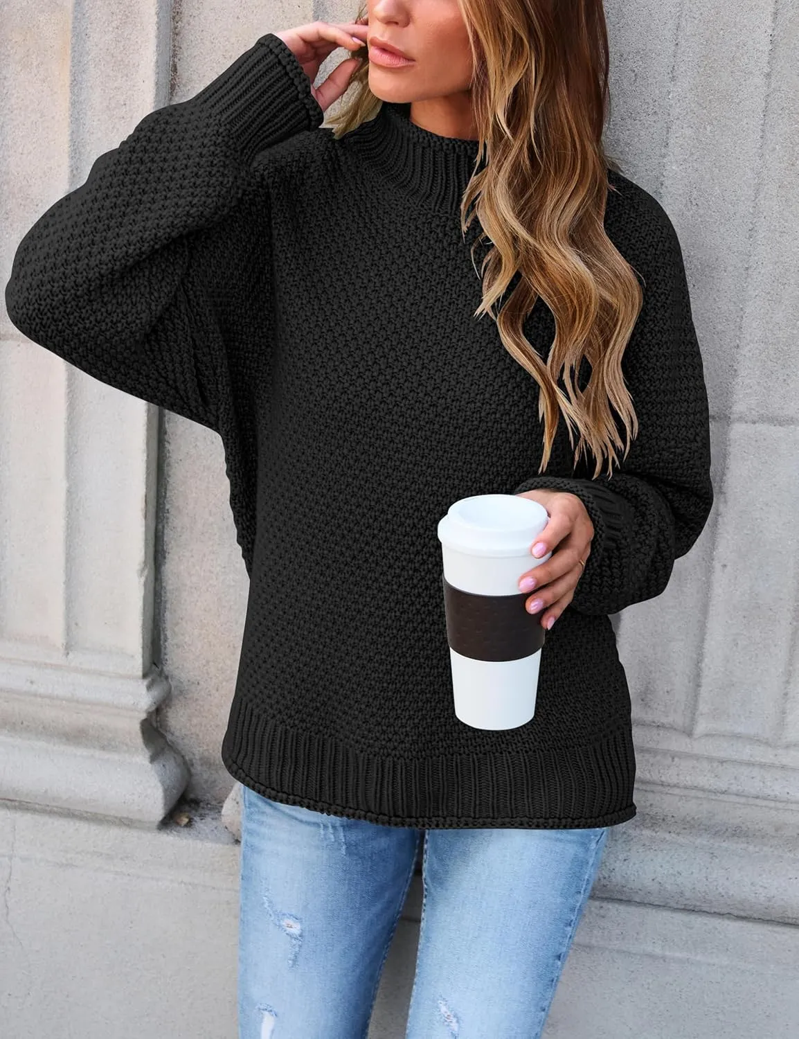 ZESICA Women's Turtleneck Batwing Sleeve Loose Oversized Chunky Knitted Pullover Sweater Jumper Tops