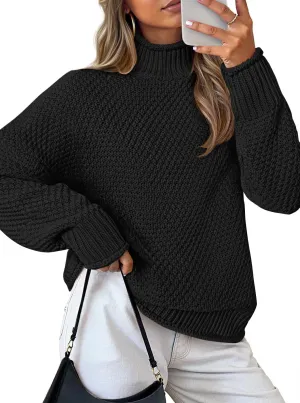ZESICA Women's Turtleneck Batwing Sleeve Loose Oversized Chunky Knitted Pullover Sweater Jumper Tops