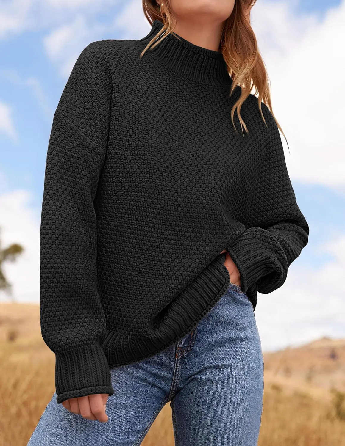 ZESICA Women's Turtleneck Batwing Sleeve Loose Oversized Chunky Knitted Pullover Sweater Jumper Tops