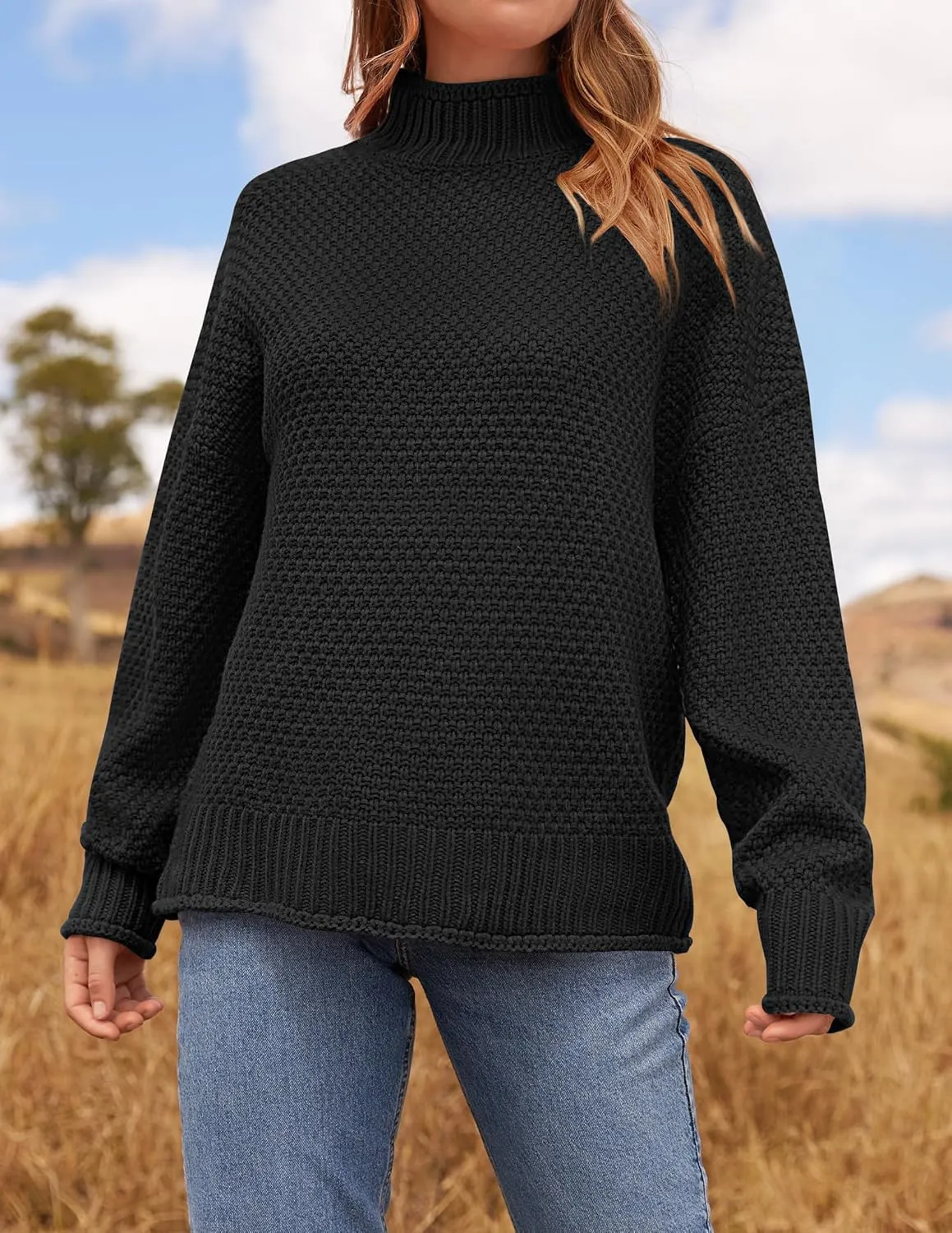 ZESICA Women's Turtleneck Batwing Sleeve Loose Oversized Chunky Knitted Pullover Sweater Jumper Tops