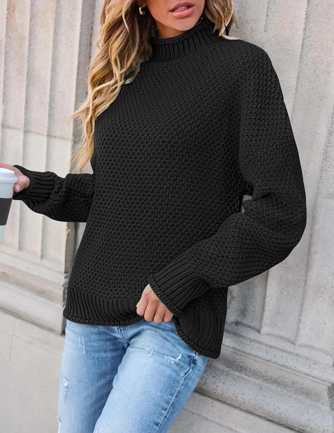ZESICA Women's Turtleneck Batwing Sleeve Loose Oversized Chunky Knitted Pullover Sweater Jumper Tops