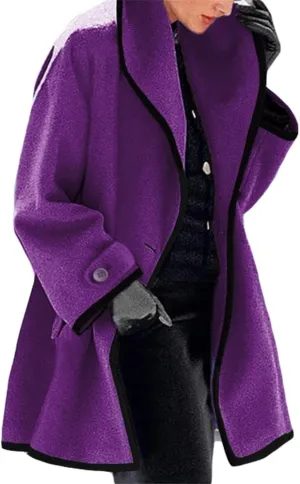 ZOCAVIA Women's Hooded Trench Coat Trendy Loose Lapel Single Button Mid PeaCoat with Pockets Winter Vintage Hooded Jacket