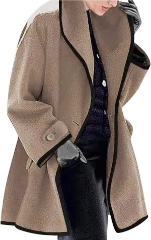 ZOCAVIA Women's Hooded Trench Coat Trendy Loose Lapel Single Button Mid PeaCoat with Pockets Winter Vintage Hooded Jacket
