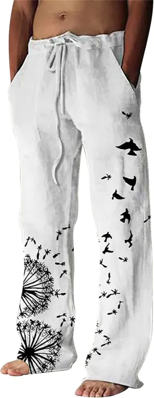 ZYXTIM Chinese Art Print Casual Pants for Men Plus Size Vintage Graphic Spring Summer Trousers Casual Lounge Bttoms Big&Tall
