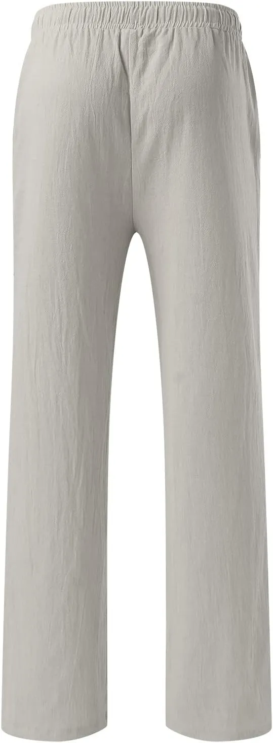 ZYXTIM Cotton Linen Casual Pants for Men Lightweight Cool Dry Summer Beach Trousers Elastic Waist Sport Cycling Yoga Pants
